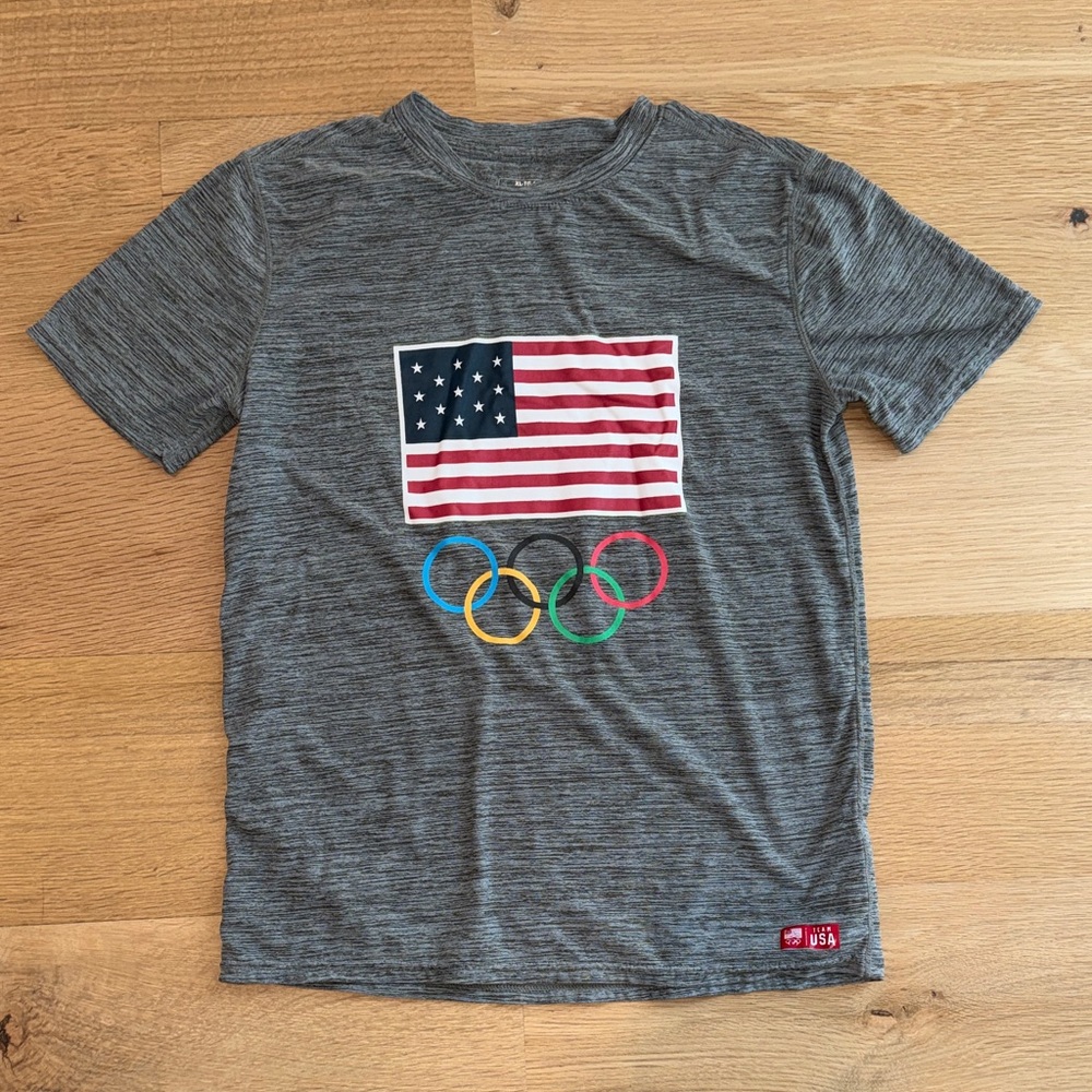 USA Olympics rings Kids Gray American flagT-Shirt size 14/16